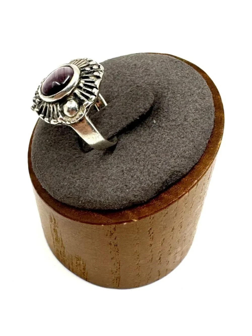 Sterling Silver 925 Purple Cat's Eye Bezel Set Statement Ring Size 5.75